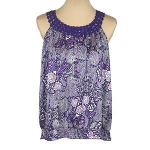 Apt. 9 Purple Paisley Patterned Sleeveless Blouse, Petite Large